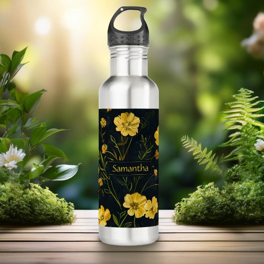 Elegante Gelbe Buttercup-Blume Edelstahlflasche