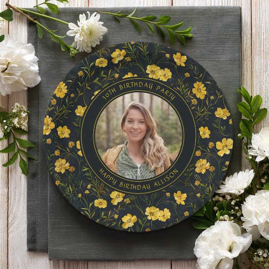 Elegante Gelbe Buttercup Blume Geburtstagsparty Pappteller