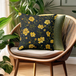 Elegante Gelbe Buttercup-Blume Kissen