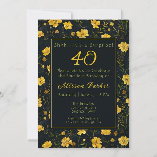 Elegante gelbe Buttertasse Überraschung Geburtstag Einladung (Vorderseite)