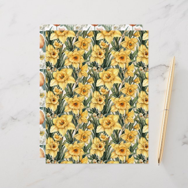 Elegante gelbe Daffodil- und Tulpen OsterBlume (Vorderseite/Rückseite Beispiel)