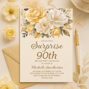 Elegante gelbe Elfenbein-Creme-Blumen-Überraschung Einladung