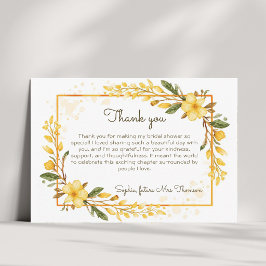 Elegante gelbe Floral-Brautparty im Wasserfarbenst Dankeskarte