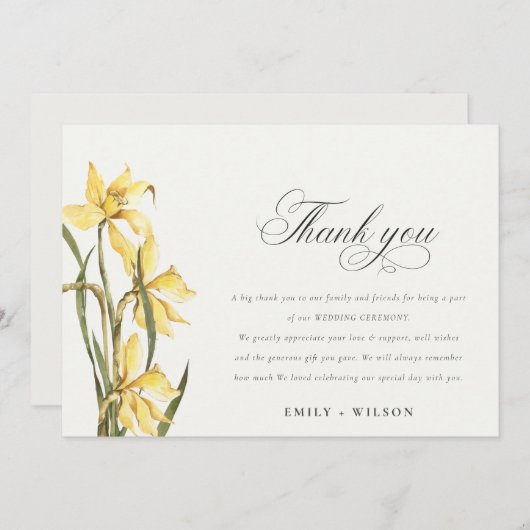 Elegante, gelbe, florale Hochzeit Dankeskarte (Vorne/Hinten)