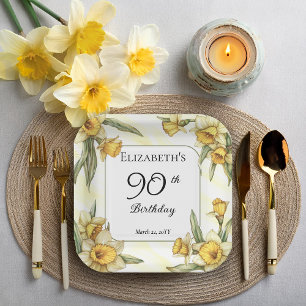 Elegante gelbe Narzissen Blumen 90. Geburtstag Pappteller