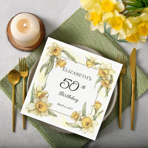 Elegante gelbe Narzissen Blumen zum 50. Geburtstag Serviette