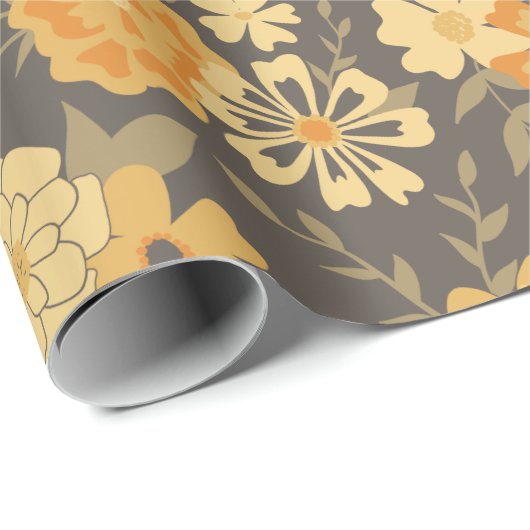 Elegante, gelbe, orangefarbene Blume auf Braun Geschenkpapier (Rolleneckpunkt)