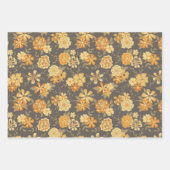 Elegante, gelbe, orangefarbene Blume auf Braun Geschenkpapier Set (Vorderseite 3)