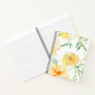Elegante gelbe Pfirsich-Orangen-Aquarell-Blumenmus Notizblock