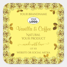 Elegante gelbe Produktmarken - Logo für blühende R Quadratischer Aufkleber