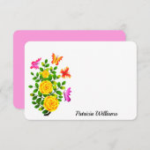 Elegante Gelbe Rose Blume mit Schmetterling Mitteilungskarte (Vorne/Hinten)