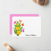 Elegante Gelbe Rose Blume mit Schmetterling Mitteilungskarte (Vorderseite/Rückseite Beispiel)