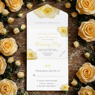 Elegante gelbe Rosen-Blumenhochzeit All-in-One-Einladung