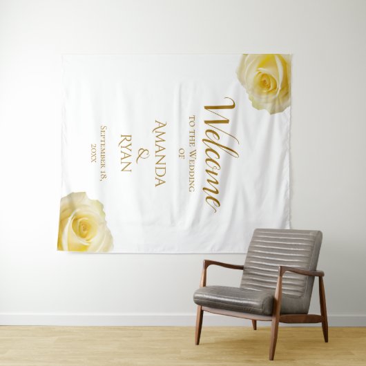 Elegante Gelbe Rosen Blumenzettel Wandteppich (Beispiel (Horizontal))