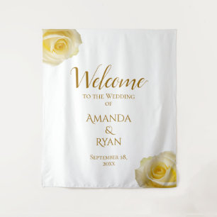 Elegante Gelbe Rosen Blumenzettel Wandteppich