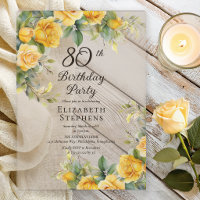 Elegante gelbe Rosen-Einladung zum 80. Geburtstag