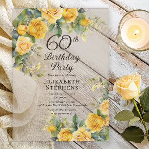 Elegante gelbe Rosen-Einladung zur 60. Geburtstags Acryleinladungen