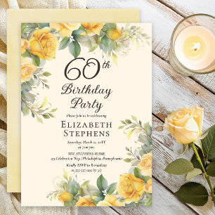 Elegante gelbe Rosen-Einladung zur 60. Geburtstags Einladung