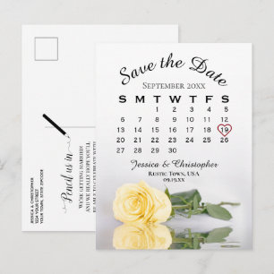 Elegante gelbe Rosen-Hochzeitskalender Save-the-Da Ankündigungspostkarte