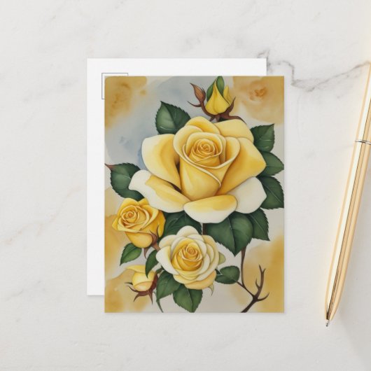 Elegante Gelbe Rosen Postkarte (Vorderseite/Rückseite Beispiel)
