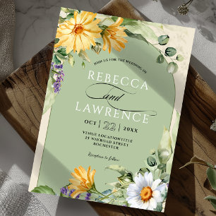 Elegante gelbe Salbei-Blumen-Hochzeitseinladung Einladung