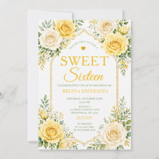 Elegante gelbe Sommerrose Sweet Sixteen Geburtstag Einladung