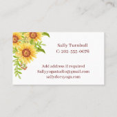Elegante Gelbe Sonnenblume Visitenkarte (Rückseite)