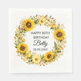 Elegante gelbe Sonnenblumen 80. Geburtstag Serviette