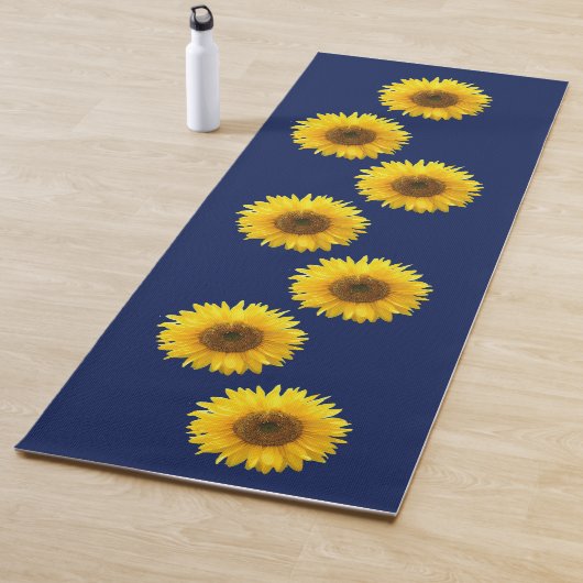 Elegante gelbe Sonnenblumen auf Navy Blue Yogamatte (Beispiel)