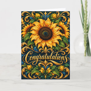 Elegante gelbe Sonnenblumen-Hochzeitsgratulationen Karte