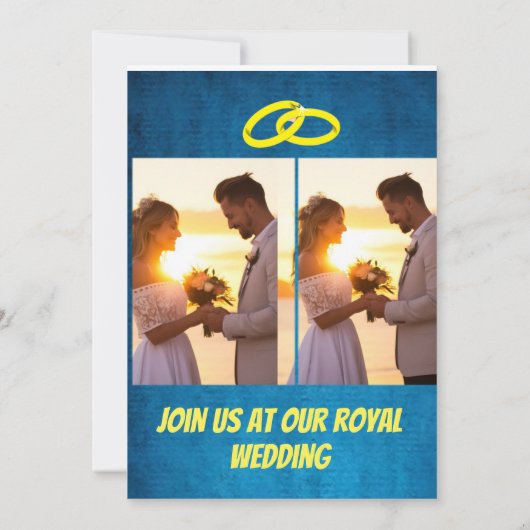 Elegante gelbe und blaue Hochzeitseinladung Einladung (Rückseite)