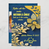 Elegante gelbe und blaue Hochzeitseinladung Einladung (Vorne/Hinten)