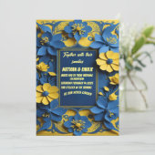 Elegante gelbe und blaue Hochzeitseinladung Einladung (Stehend Vorderseite)