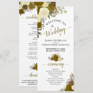 Elegante gelbe und goldene Aquarell-Blumenhochzeit Programm