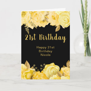 Elegante gelbe und goldene Blumen Geburtstagsfeier Karte