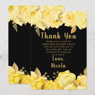 Elegante gelbe und goldene Blumen Sweet Sixteen Dankeskarte