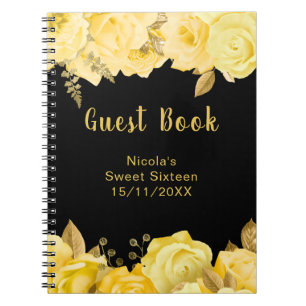 Elegante gelbe und goldene Blumen Sweet Sixteen  Notizblock