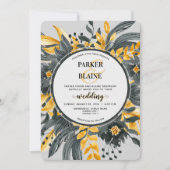 Elegante, gelbe und graue florale Moderne Script H Einladung (Vorderseite)