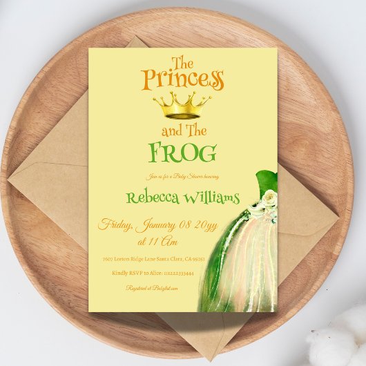 Elegante, gelbe und grüne Frosch Princess Baby Dus Einladung
