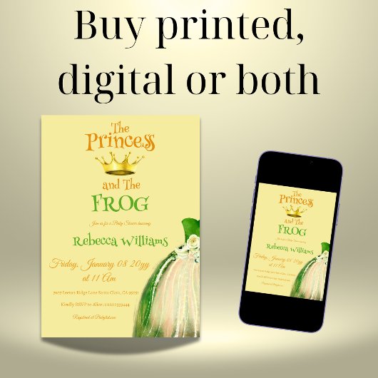 Elegante, gelbe und grüne Frosch Princess Baby Dus Einladung