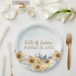 Elegante Gelbe Wasserfarbe Sonnenblume Pappteller