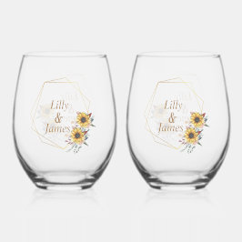 Elegante Gelbe Wasserfarbe Sonnenblume Weinglas Ohne Stiel