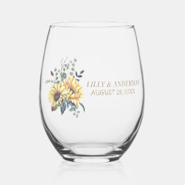 Elegante Gelbe Wasserfarbe Sonnenblume Weinglas Ohne Stiel