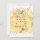 Elegante Gelbe Wasserfarben Rose Einladung Hochzei (Rückseite)