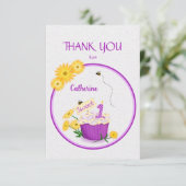 Elegante Gelbe Wildblume 1. Geburtstag Cupcake Dankeskarte (Stehend Vorderseite)