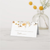 Elegante, gelbe Wildblumen Hochzeit Platzkarte (Vorderseite)