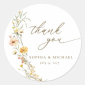 Elegante Gelbe Wildblumen Vielen Dank Runder Aufkleber (Vorderseite)