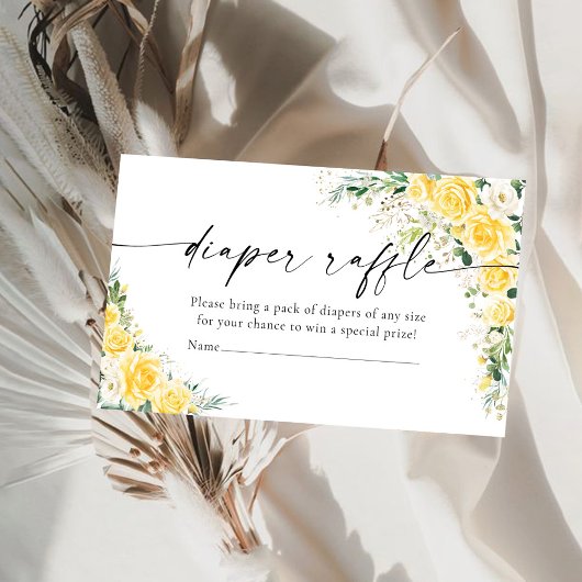 Elegante gelbe Windel Tombola Begleitkarte