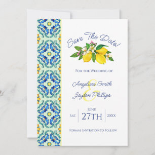 Elegante gelbe Zitronen-Hochzeit-Save-the-Date-Kar Einladung