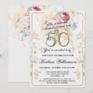 Elegante gemalte rosafarbene Rosen-Blumen zum 50.  Einladung